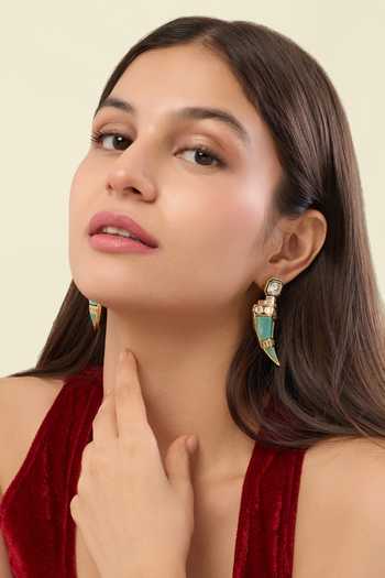 Shop_Isharya_Green Stones, Crystals Daggera Statement Dangler Earrings _Online_at_Aza_Fashions