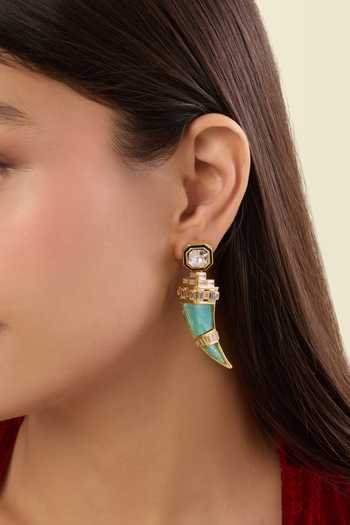 Buy_Isharya_Green Stones, Crystals Daggera Statement Dangler Earrings _at_Aza_Fashions