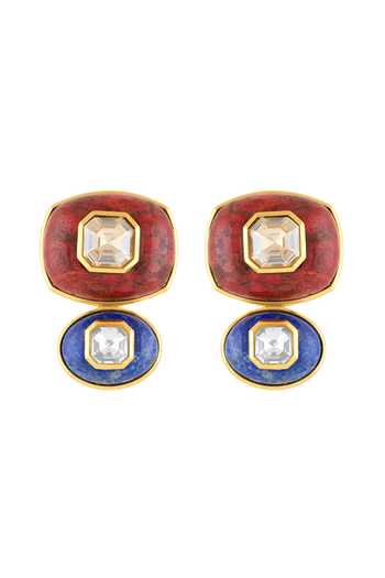 Shop_Isharya_Blue Stones, Crystals Arcana Mismatched Dangler Earrings _at_Aza_Fashions