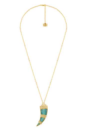 Shop_Isharya_Gold Plated Stones, Crystals Daggera Pendant Necklace _at_Aza_Fashions