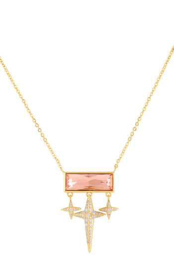 Isharya_Gold Plated Crystals Riddle Pendant Necklace _Online_at_Aza_Fashions