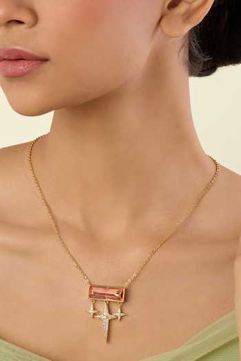 Shop_Isharya_Gold Plated Crystals Riddle Pendant Necklace _Online_at_Aza_Fashions