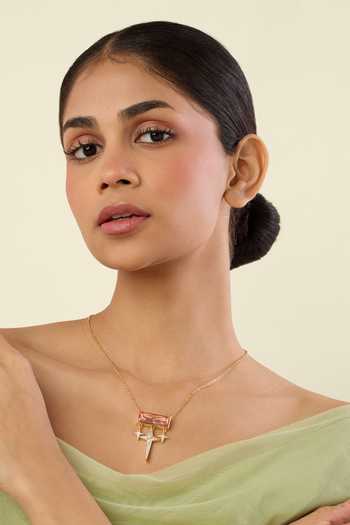Buy_Isharya_Gold Plated Crystals Riddle Pendant Necklace _at_Aza_Fashions