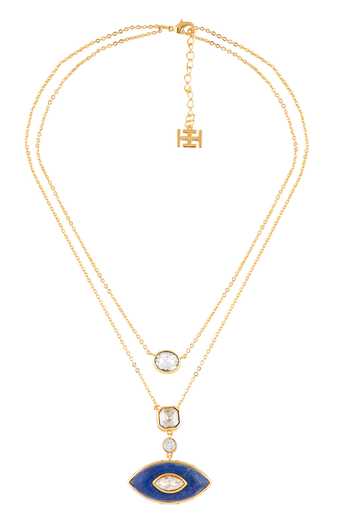 Shop_Isharya_Blue Stones, Crystals Arche Layered Necklace _at_Aza_Fashions
