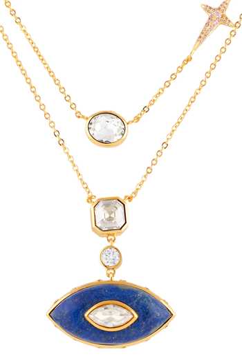 Isharya_Blue Stones, Crystals Arche Layered Necklace _Online_at_Aza_Fashions