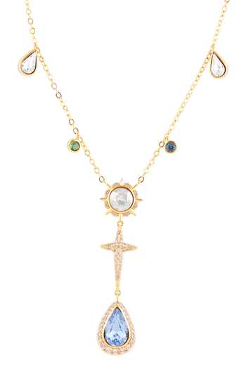 Isharya_Blue Stones, Crystals Zephyra Embellished Y-necklace _Online_at_Aza_Fashions