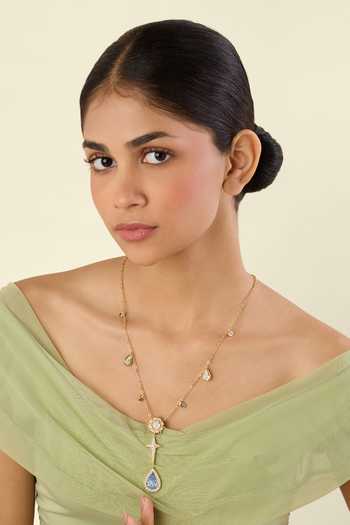 Buy_Isharya_Blue Stones, Crystals Zephyra Embellished Y-necklace _at_Aza_Fashions