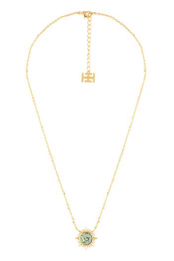 Shop_Isharya_Green Crystals, Gemstones Spella Pendant Necklace _at_Aza_Fashions