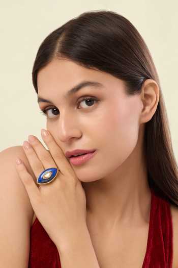 Shop_Isharya_Blue Stones, Crystals Cosmic Eye Two Finger Ring _Online_at_Aza_Fashions