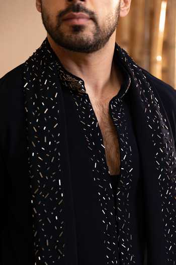 Buy_Kaaj Button_Blue Zari Glitterfall Embroidered Kurta Set _Online_at_Aza_Fashions