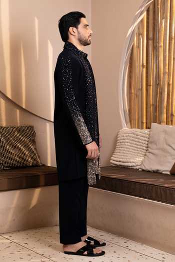 Buy_Kaaj Button_Blue Zari Glitterfall Embroidered Kurta Set 