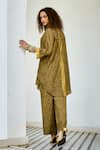 Shop_Basil Leaf_Yellow Silk, Linen Embroidery Printed Kurta And Pant Set _at_Aza_Fashions
