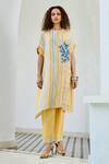Buy_Basil Leaf_Blue Silk, Linen Embroidery Printed Kurta And Pant Set _at_Aza_Fashions
