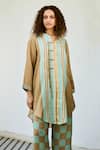 Basil Leaf_Brown Linen Tassels Printed Kurta And Pant Set _Online_at_Aza_Fashions