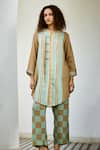 Buy_Basil Leaf_Brown Linen Tassels Printed Kurta And Pant Set _Online_at_Aza_Fashions
