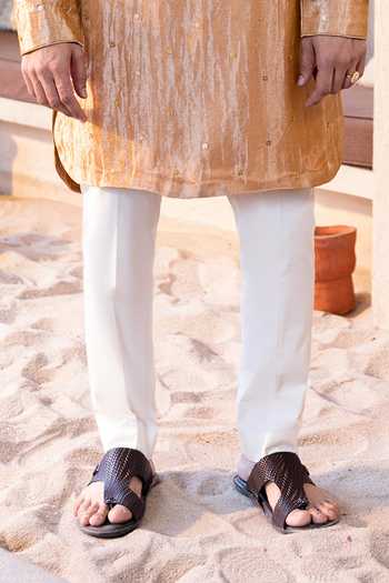 Kaaj Button_Orange Cotton, Tissue, Lycra Embroidery, Sequins Work Kurta Set _Online_at_Aza_Fashions