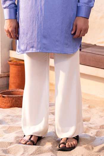 Kaaj Button_Purple Cotton, Satin, Linen, Twill Sequins Shimmer Yoke Embroidered Kurta Set _at_Aza_Fashions