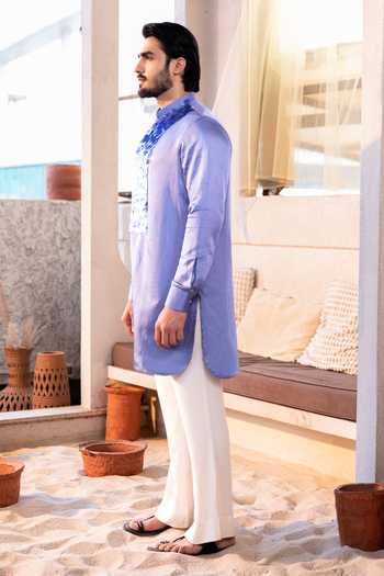 Buy_Kaaj Button_Purple Cotton, Satin, Linen, Twill Sequins Shimmer Yoke Embroidered Kurta Set 