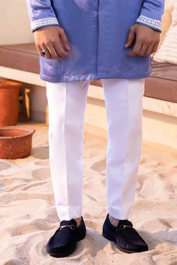 Kaaj Button_Purple Cotton, Satin, Linen, Lycra Embroidery Peacock Thread Work Kurta Set _Online_at_Aza_Fashions