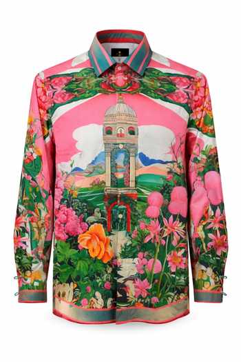 Shop_MR. Ajay Kumar_Multi Color Cotton Minaret Signature Print Shirt _Online_at_Aza_Fashions