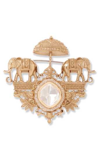Shop_Cosa Nostraa_Gold Stones, Crystals Royal Heir Brooch _Online_at_Aza_Fashions