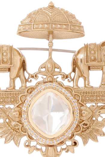 Cosa Nostraa_Gold Stones, Crystals Royal Heir Brooch _at_Aza_Fashions