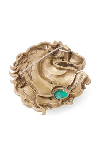 Shop_Cosa Nostraa_Gold Gemstones Royal Elephant Lotus Brooch _Online_at_Aza_Fashions