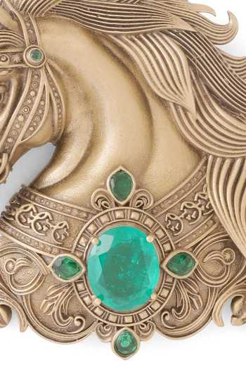 Cosa Nostraa_Gold Gemstones Royal Elephant Lotus Brooch _at_Aza_Fashions