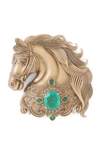 Buy_Cosa Nostraa_Gold Gemstones Royal Elephant Lotus Brooch 
