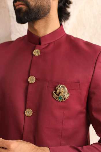 Shop_Cosa Nostraa_Gold Gemstones, Brooches Majestic Horse Emerald _Online_at_Aza_Fashions