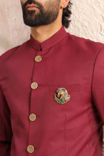 Shop_Cosa Nostraa_Gold Gemstones, Brooches Majestic Horse Emerald _at_Aza_Fashions