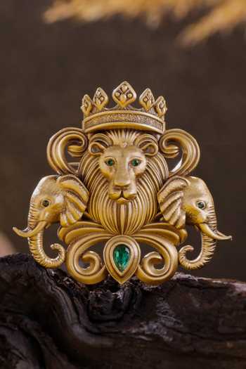 Buy_Cosa Nostraa_Gold Stones Crown Of The Wild Brooch _at_Aza_Fashions