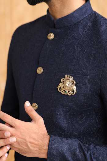 Shop_Cosa Nostraa_Gold Stones Crown Of The Wild Brooch _at_Aza_Fashions