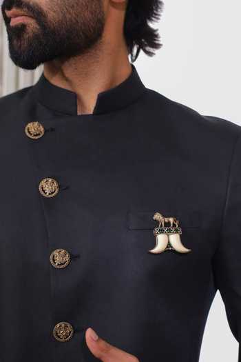 Shop_Cosa Nostraa_Gold Gemstones The Lions Tusk Brooch _at_Aza_Fashions