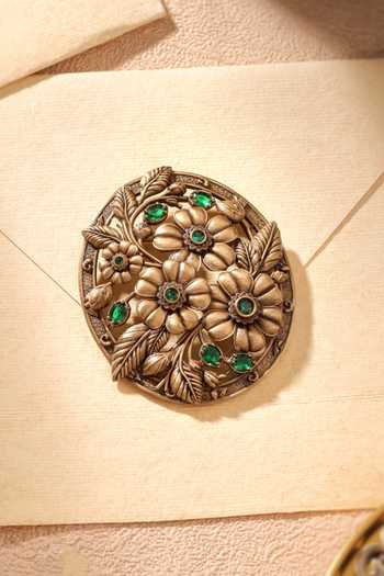 Buy_Cosa Nostraa_Gold Gemstones Crowned Deer Crest Brooch _at_Aza_Fashions