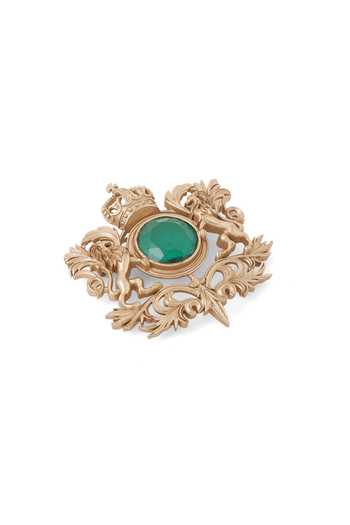 Cosa Nostraa_Gold Gemstones Twin Peacock Tusk Brooch _at_Aza_Fashions