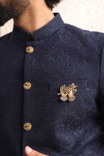 Shop_Cosa Nostraa_Gold Brooches Divine Flute _at_Aza_Fashions