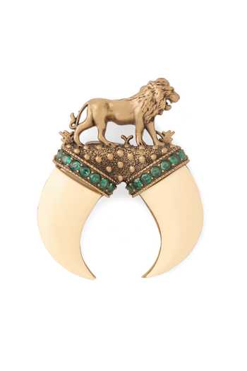 Shop_Cosa Nostraa_Gold Stones Lion Tusker Brooch _Online_at_Aza_Fashions