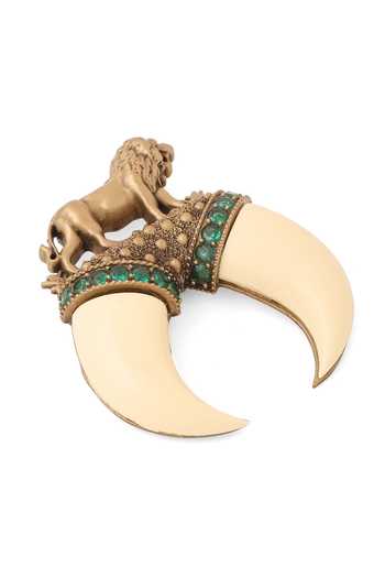 Cosa Nostraa_Gold Stones Lion Tusker Brooch _at_Aza_Fashions