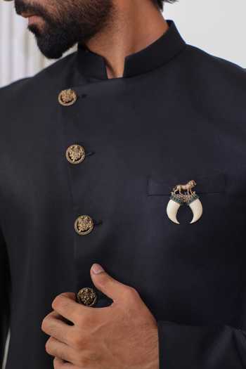 Shop_Cosa Nostraa_Gold Stones Lion Tusker Brooch _at_Aza_Fashions