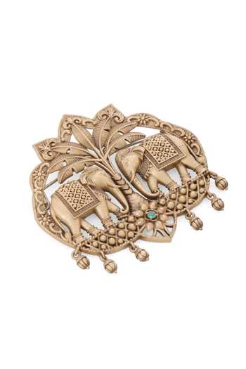 Cosa Nostraa_Gold Brooches Royal Elephant Duo _at_Aza_Fashions