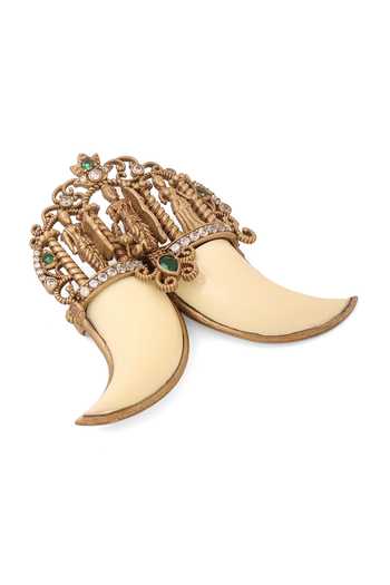 Buy_Cosa Nostraa_Gold Stones, Crystals, Divine Ram Darbar Tusk Brooch _Online_at_Aza_Fashions