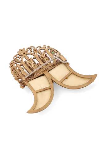 Shop_Cosa Nostraa_Gold Stones, Crystals, Divine Ram Darbar Tusk Brooch _Online_at_Aza_Fashions