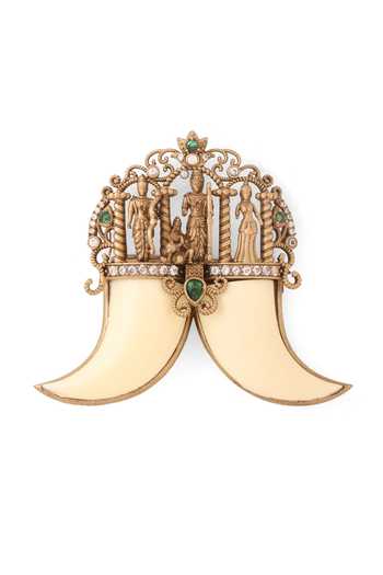 Cosa Nostraa_Gold Stones, Crystals, Divine Ram Darbar Tusk Brooch _at_Aza_Fashions