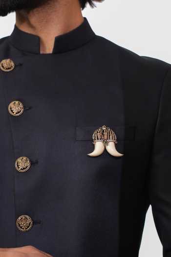 Shop_Cosa Nostraa_Gold Stones, Crystals, Divine Ram Darbar Tusk Brooch _at_Aza_Fashions