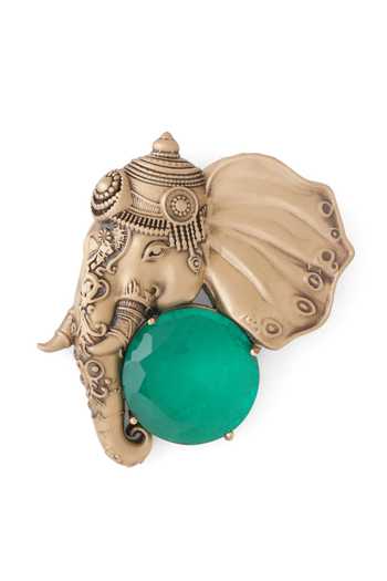 Shop_Cosa Nostraa_Gold Stones, Emerald Gajraj Brooch _Online_at_Aza_Fashions