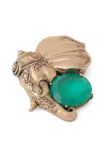 Cosa Nostraa_Gold Stones, Emerald Gajraj Brooch _at_Aza_Fashions