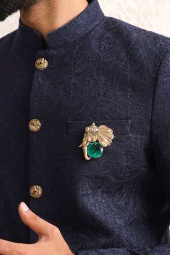 Shop_Cosa Nostraa_Gold Stones, Emerald Gajraj Brooch _at_Aza_Fashions