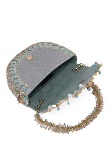 Shop_Doux Amour_Blue Sequins, Beads, Pearls, Mirrors Rangrez Flapover Clutch _Online_at_Aza_Fashions