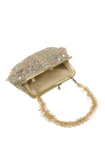 Doux Amour_Gold Sequins, Beads, Stones, Mirrors, Crystals Aabroo Embellished Clutch _Online_at_Aza_Fashions